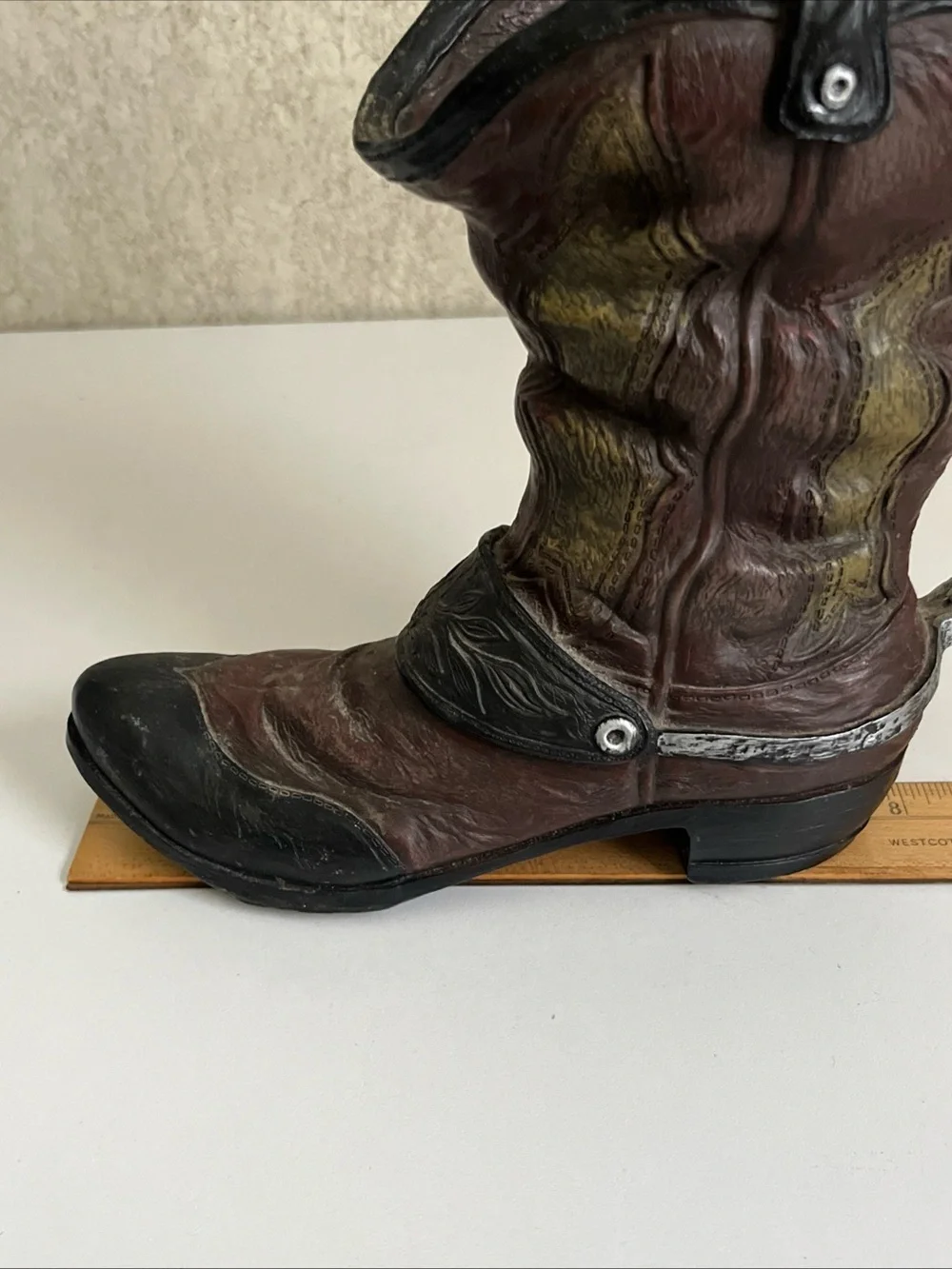 Rustic Resin Cowboy Boot Planter Vase Western Farmhouse Spur Boho-Chic Rodeo 8”